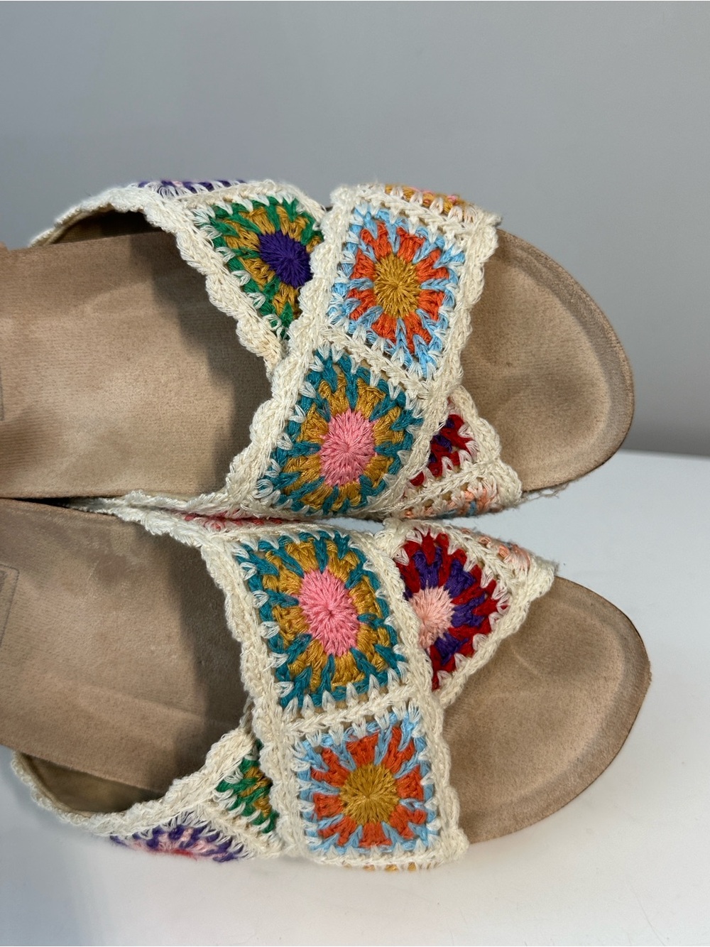 Dirty Laundry Plays Floral Crochet Platform Cork Platform Espadrilles Size 6 - Picture 10 of 14